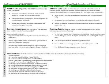 World War One Unit - Understanding by Design