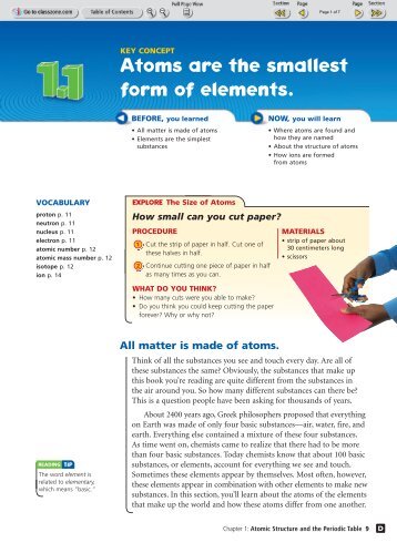 Textbook Unit D (1.1) Atoms are the smallest form of elements.