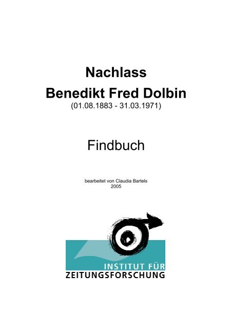 Nachlass Benedikt Fred Dolbin Findbuch - Dortmund.de