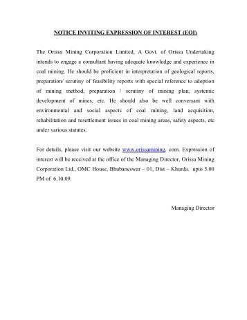 NOTICE INVITING EXPRESSION OF INTEREST (EOI) The Orissa ...