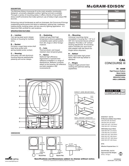 Cutsheet Specified Lighting Systems Cutsheet Specified Lighting