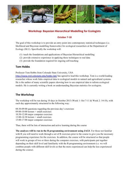 Workshop: Bayesian Hierarchical Modelling for Ecologists Tom ...