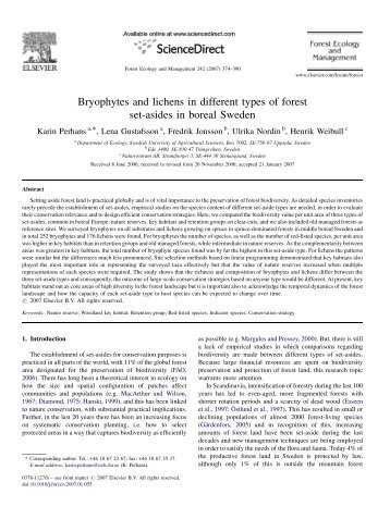 Bryophytes and lichens in different types of forest set-asides in ... - SLU