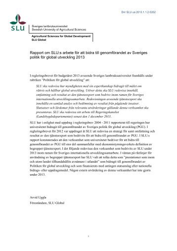 Rapport om SLU:s arbete för att bidra till genomförandet av Sveriges ...