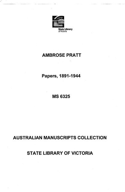 View a Descriptive List [PDF, 8.2 mb] - State Library of Victoria