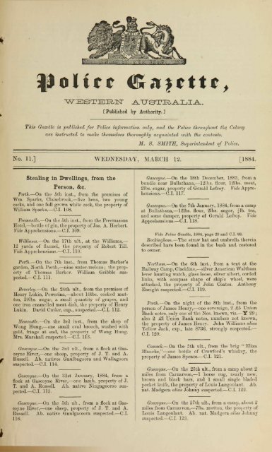 No. 10.] WEDNESDAY, MARCH 5. [1884. Stealing- in Dwellings ...