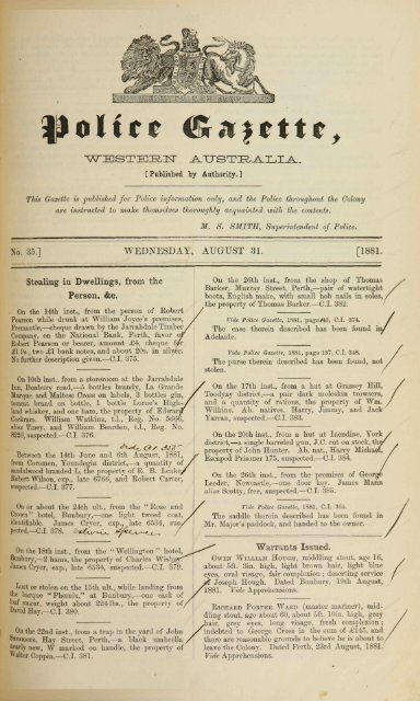 No. 31.] WEDNESDAY, AUGUST 3. [1881. Stealing in Dwellings ...