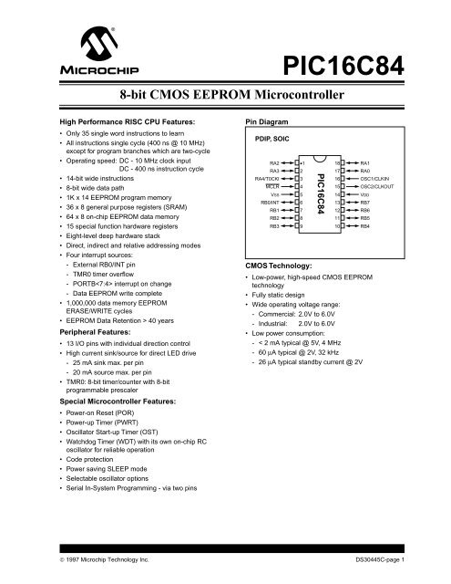 PIC16C84, 8-Bit CMOS EEPROM MCU Data Sheet - Microchip