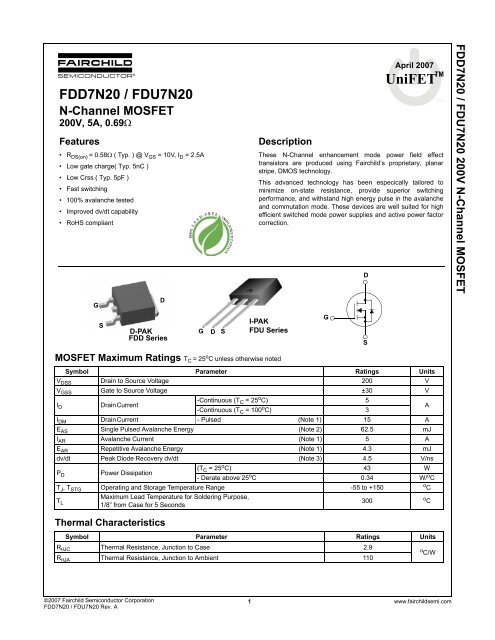 FDD7N20/FDU7N20 N-Channel MOSFET
