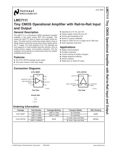 LMC7111 Tiny CMOS Operational Amplifier with Rail-to-Rail Input ...