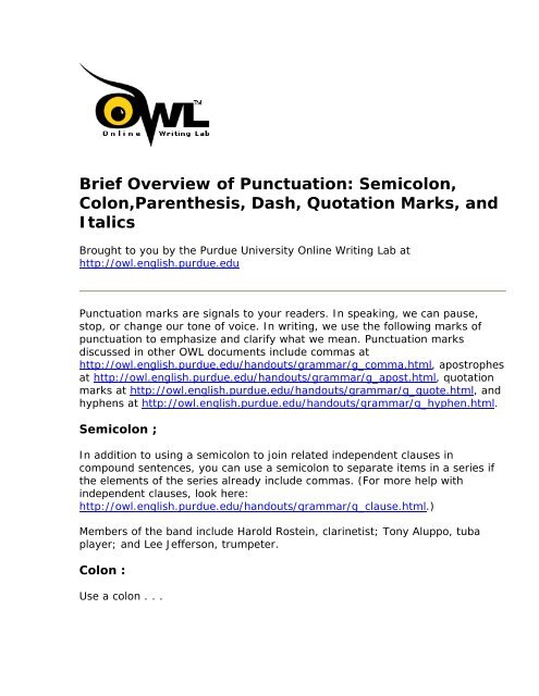 Brief Overview of Punctuation: Semicolon, Colon,Parenthesis, Dash ...