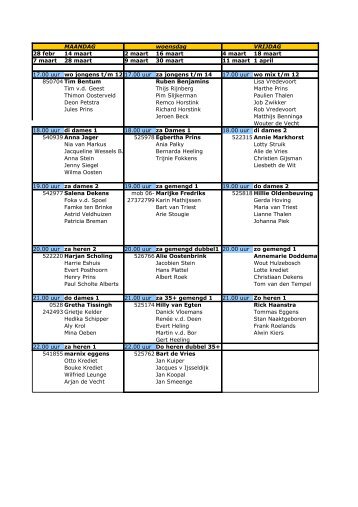 MAANDAG woensdag VRIJDAG 28 febr 14 maart 2 maart 16 maart ...