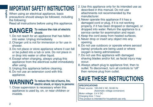 Operating Instructions Manuel d'utilisation Rechargeable Shaver ...