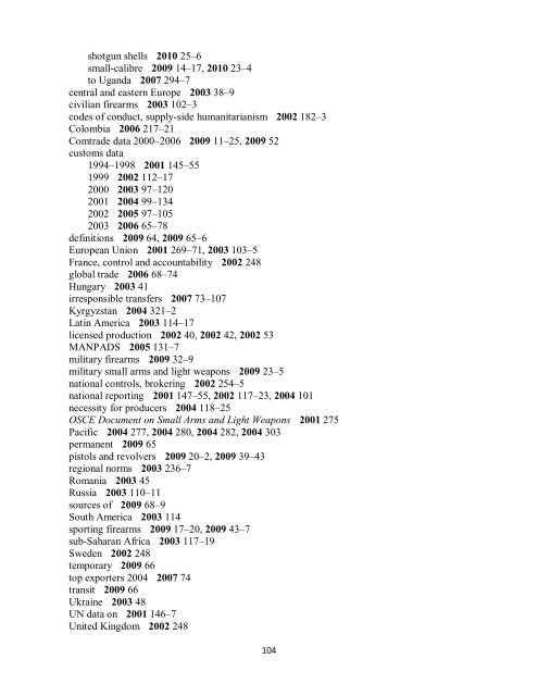 Small Arms Survey Cumulative Index 2001-2010