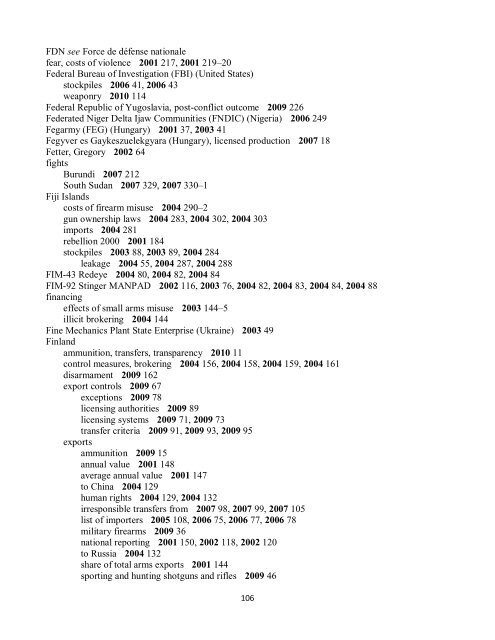 Small Arms Survey Cumulative Index 2001-2010