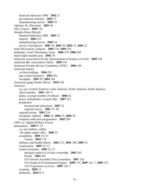 Small Arms Survey Cumulative Index 2001-2010