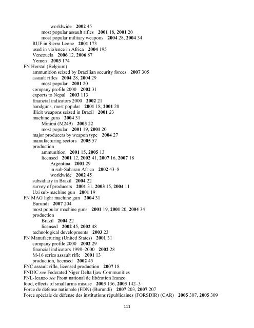 Small Arms Survey Cumulative Index 2001-2010