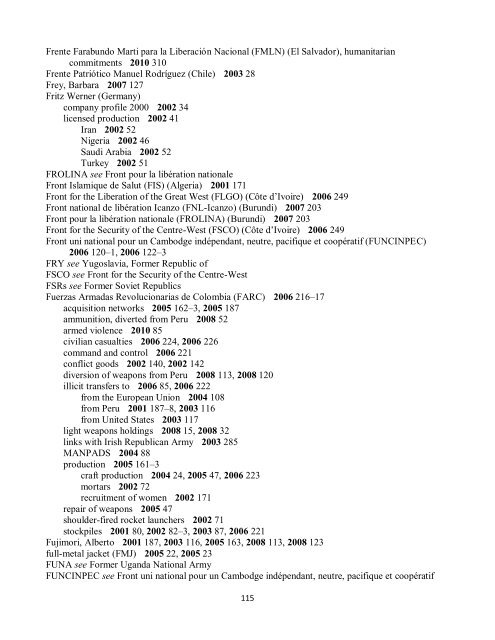 Small Arms Survey Cumulative Index 2001-2010