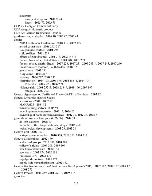 Small Arms Survey Cumulative Index 2001-2010