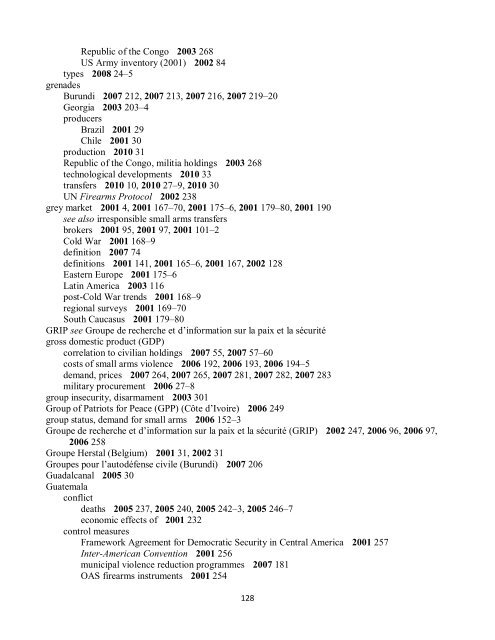 Small Arms Survey Cumulative Index 2001-2010