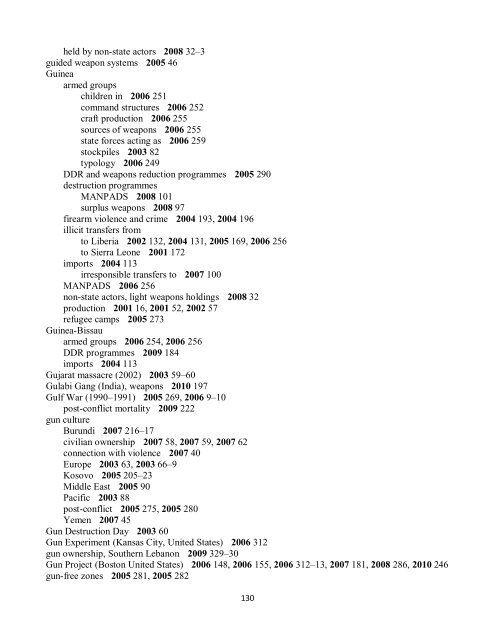 Small Arms Survey Cumulative Index 2001-2010