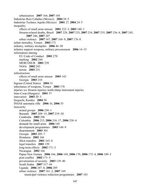 Small Arms Survey Cumulative Index 2001-2010