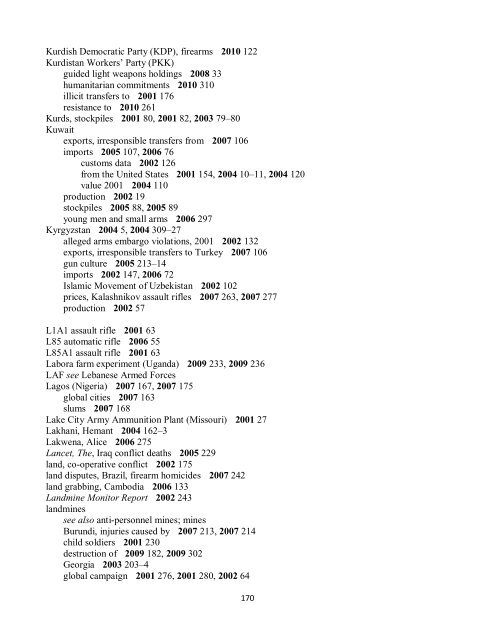 Small Arms Survey Cumulative Index 2001-2010