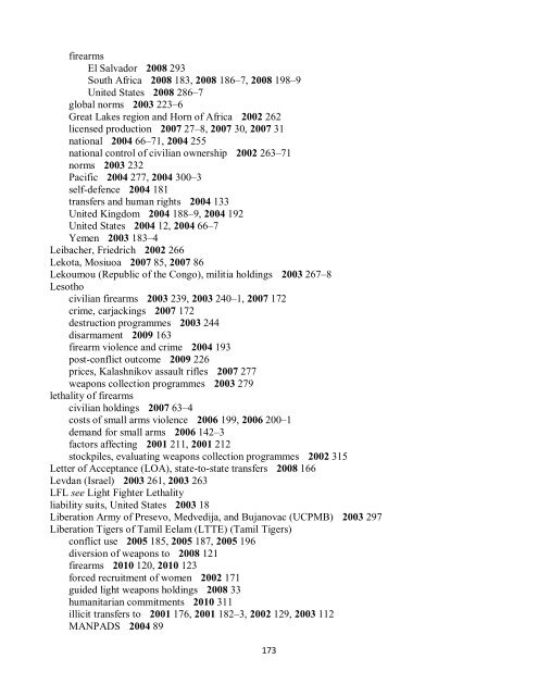 Small Arms Survey Cumulative Index 2001-2010