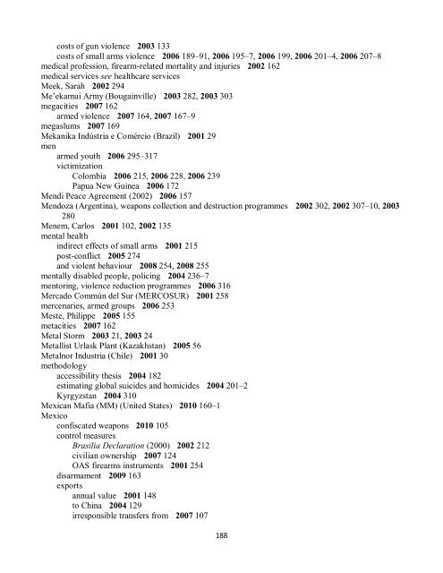 Small Arms Survey Cumulative Index 2001-2010