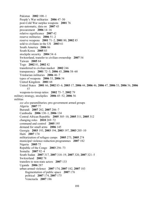 Small Arms Survey Cumulative Index 2001-2010