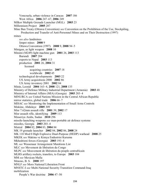 Small Arms Survey Cumulative Index 2001-2010