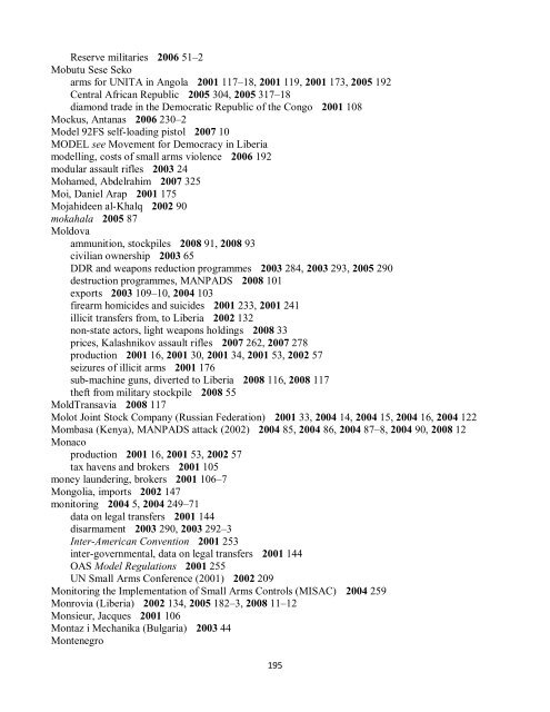 Small Arms Survey Cumulative Index 2001-2010