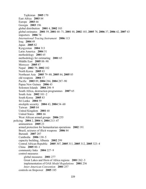 Small Arms Survey Cumulative Index 2001-2010