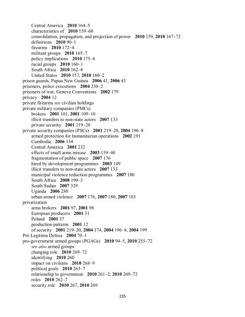 Small Arms Survey Cumulative Index 2001-2010