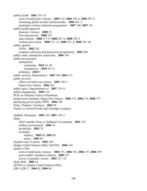 Small Arms Survey Cumulative Index 2001-2010