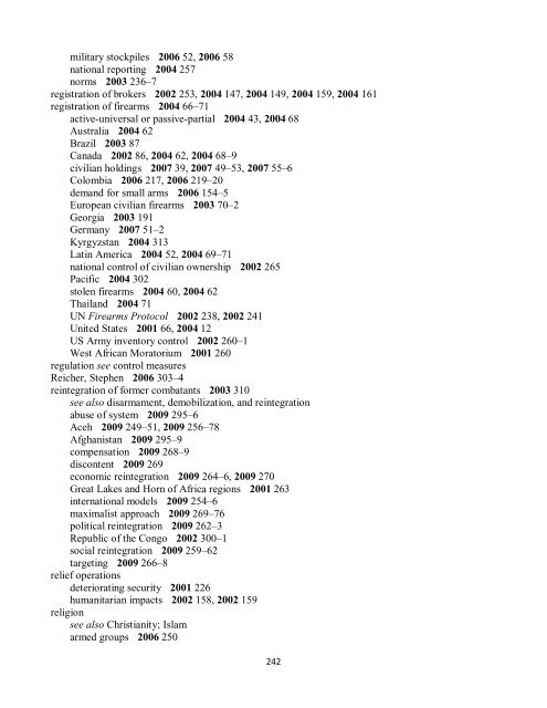 Small Arms Survey Cumulative Index 2001-2010