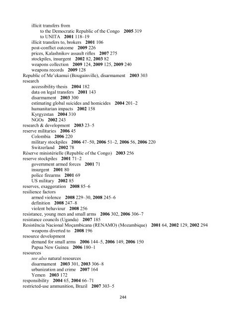 Small Arms Survey Cumulative Index 2001-2010