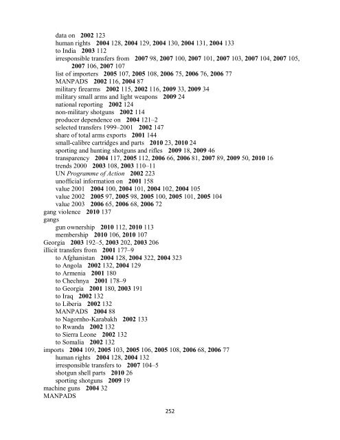 Small Arms Survey Cumulative Index 2001-2010