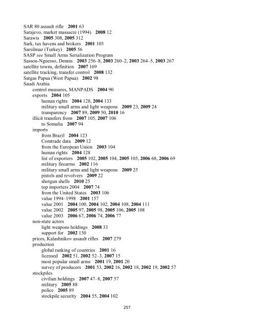 Small Arms Survey Cumulative Index 2001-2010