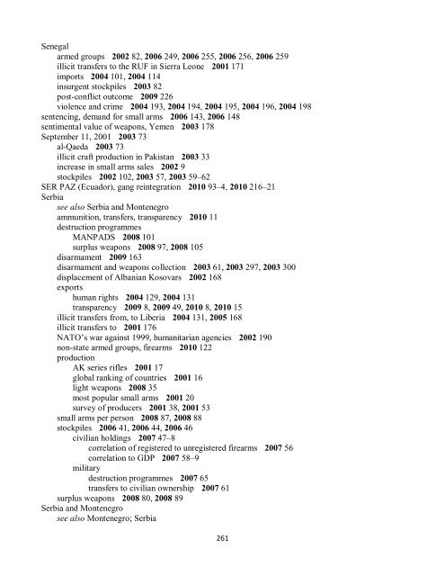 Small Arms Survey Cumulative Index 2001-2010