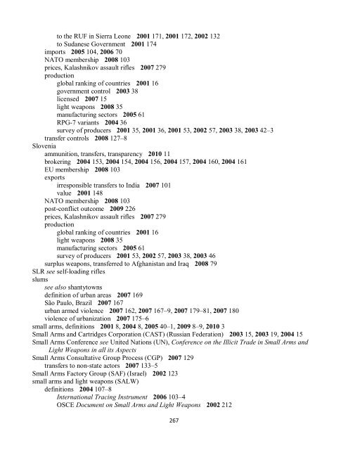 Small Arms Survey Cumulative Index 2001-2010