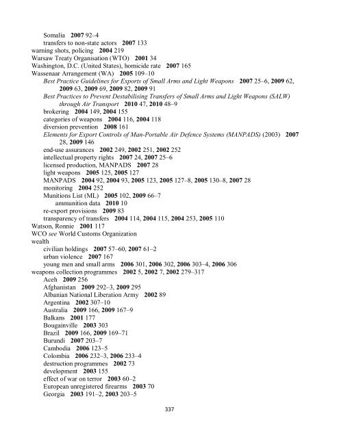 Small Arms Survey Cumulative Index 2001-2010