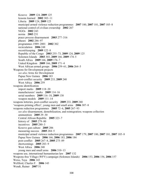 Small Arms Survey Cumulative Index 2001-2010