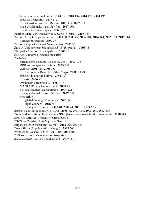 Small Arms Survey Cumulative Index 2001-2010