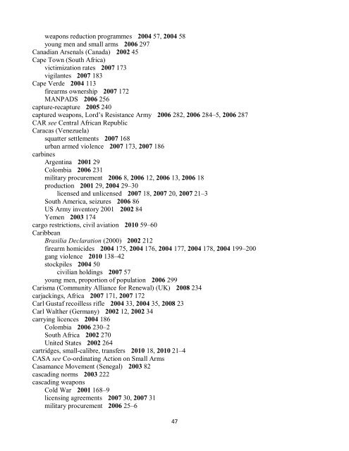 Small Arms Survey Cumulative Index 2001-2010