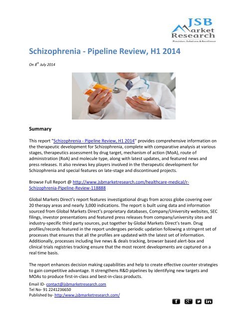  JSB Market Research: Schizophrenia - Pipeline Review, H1 2014