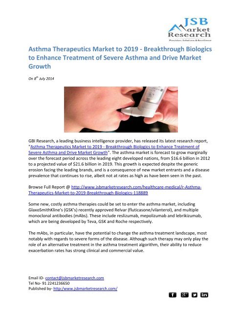 JSB Market Research: Asthma Therapeutics Market to 2019 