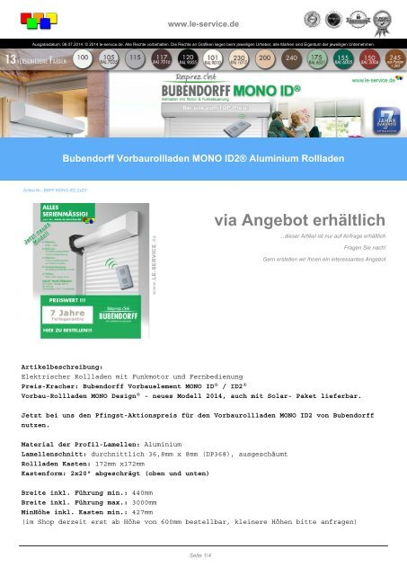 Vorbaurollladen MONO ID2 Fabrikat Bubendorff