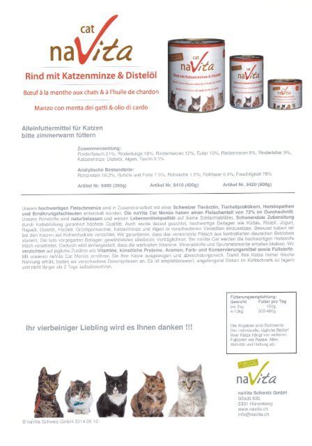 naVita-Naturkost Fleischmenüs für Katzen