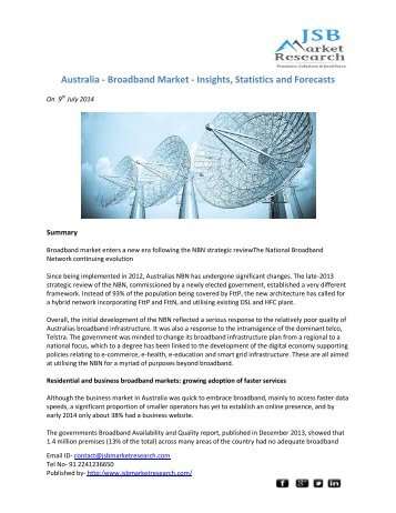 JSB Market Research: Australia - Broadband Market - Insights, Statistics and Forecasts